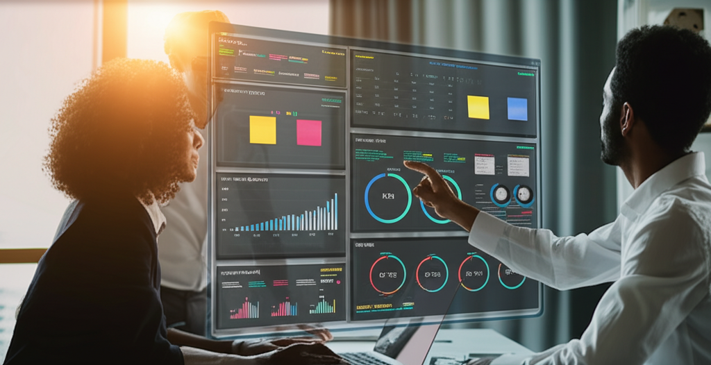 A diverse team collaborating in a modern office